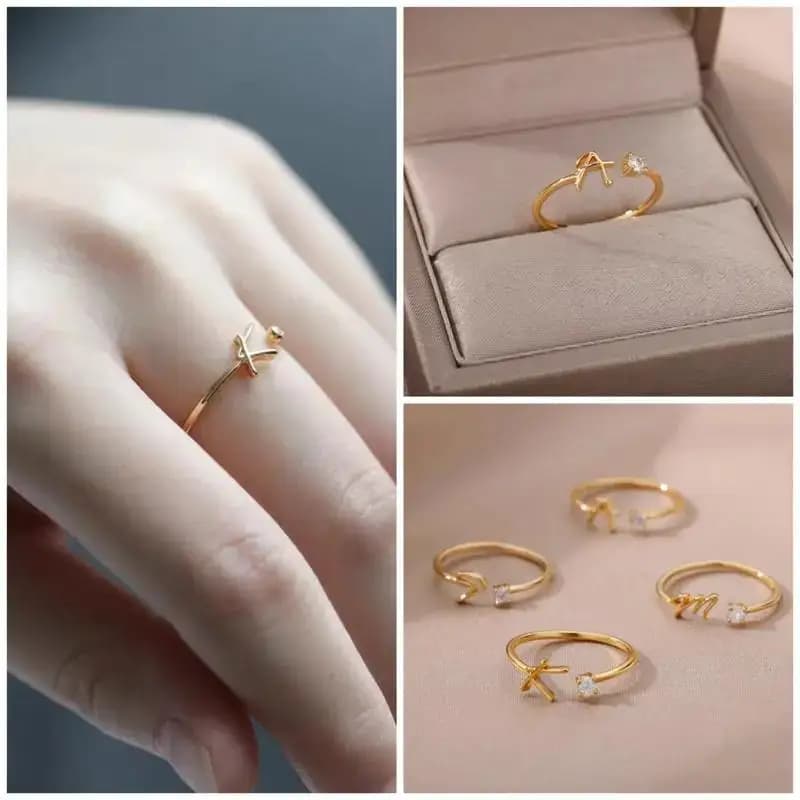Piccoli anelli con lettere iniziali per donna Anello regolabile con lettere AZ Regalo di gioielli estetici natalizi femminili