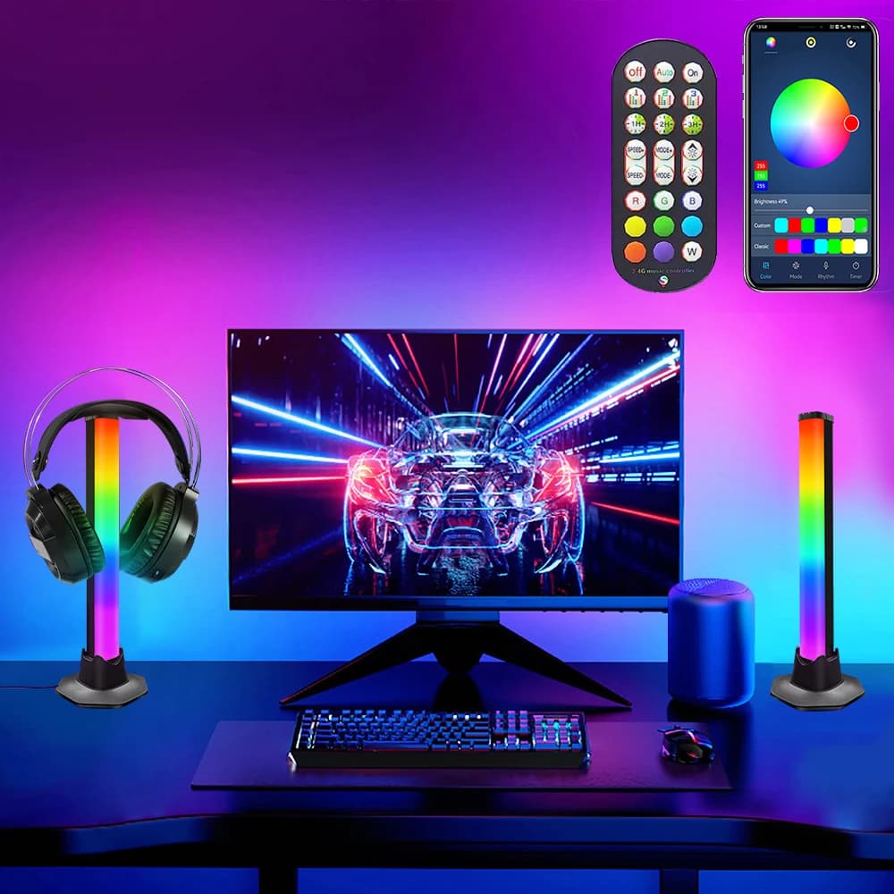 Supporto per cuffie da gioco Sincronizzazione musicale RGB Controllo app intelligente Barra luminosa a LED Retroilluminazione TV Lampada da scrivania Supporto per cuffie Accessori per auricolari