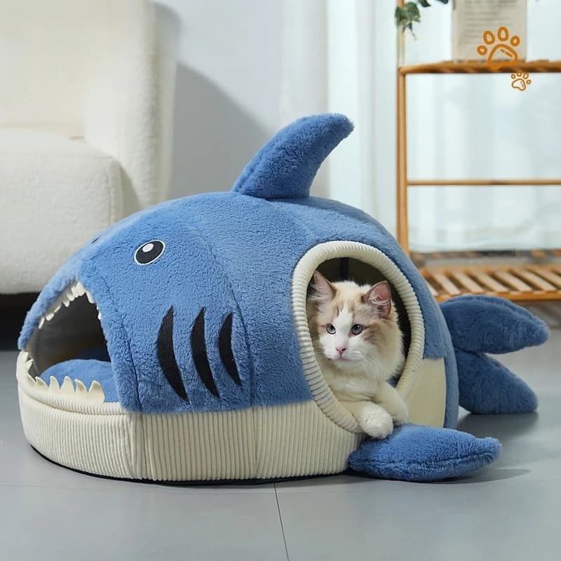 Simpatico squalo per gatti, letto per cani, peluche, casa per animali domestici, per tutte le stagioni, addensato, caldo, invernale, nido alla moda