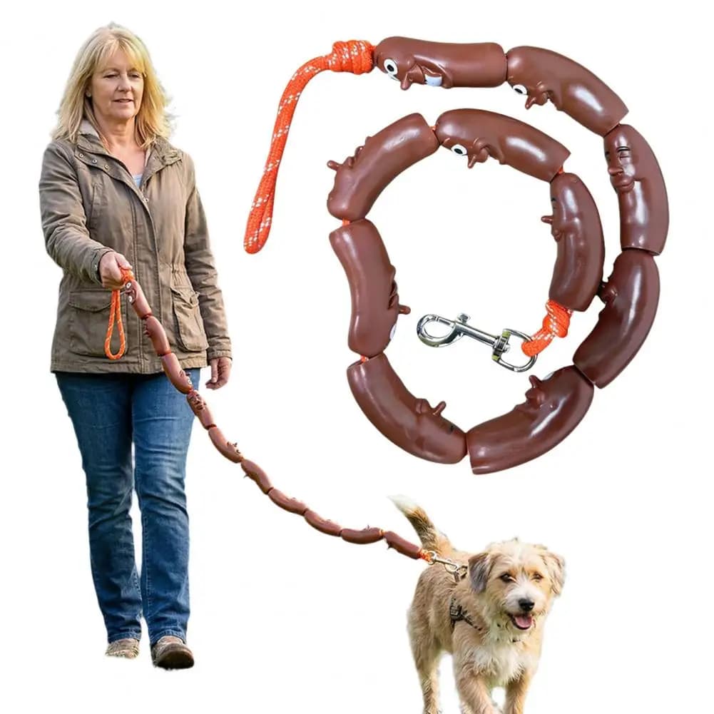 Soft Rubber Dog Leash Flexible Puppy Leash for Small Dogs Fun Sausage Dog Leash with Comfortable Grip Rubber Hot Dog for Small