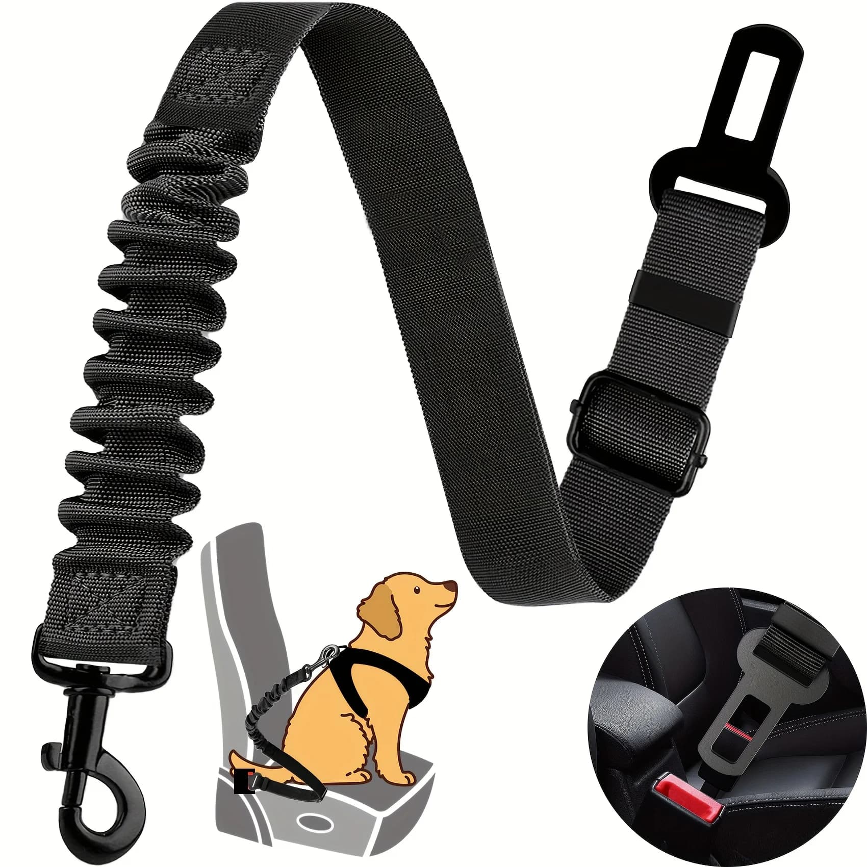 Cintura di Sicurezza Regolabile per Cani - Imbracatura Elastica in Nylon Retrattile con Chiusure Sicure per Tutte le Taglie di Cani, Imbracatura per Cani