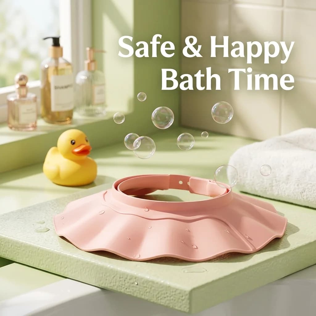 Cuffia da Doccia Regolabile per Bambini, Morbida e Impermeabile, Design Sicuro con Protezione per Orecchie e Occhi, Cappello da Bagno per Bambini e Neonati, Copertura per Lavaggio Capelli