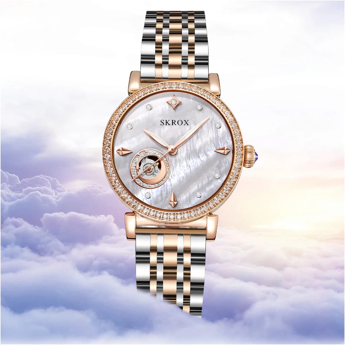 2024 luxury women's watch in pink gold with diamonds, automatic mechanical movement, women's watch, stainless steel fashion women's wristwatch
