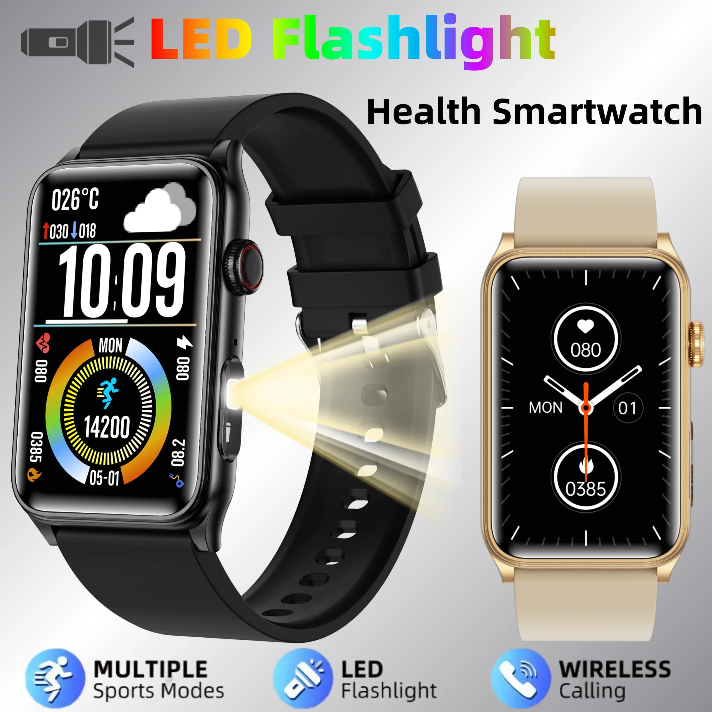 Smartwatch per sport all'aria aperta Torcia LED Full Touch da 1,57 pollici HD Rispondi alla chiamata Monitoraggio della salute Fitness Tracker Orologio intelligente da uomo