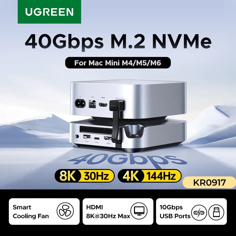 UGREEN Docking Station 40Gbps per Mac Mini M4, Case Dual Type-C per SSD M.2 NVMe, HDMI 8K30Hz, Porte Dati USB 10Gbps, SD&TF per M4 M4 Pro