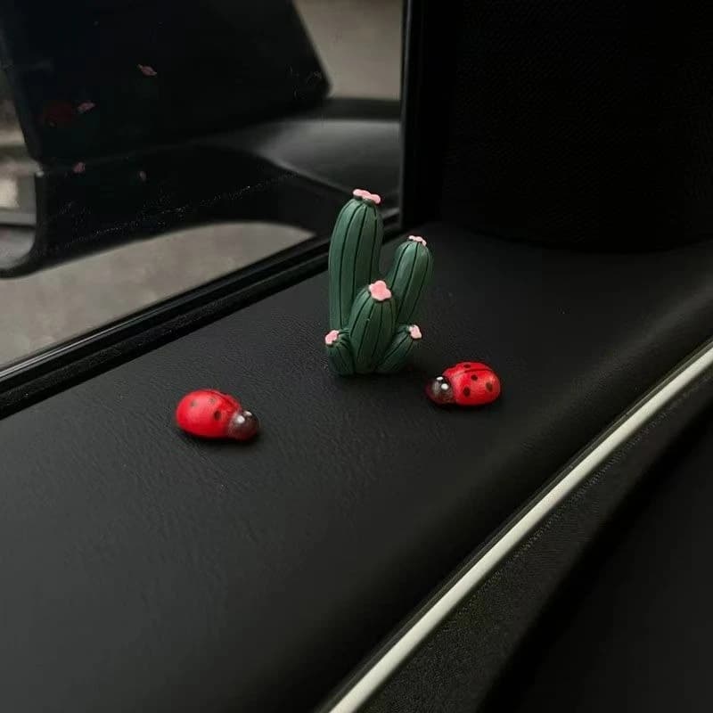 Car dashboard decoration with cactus in forest style - Modern accessory for ornamentation of artificial fat plants for interior vehicles