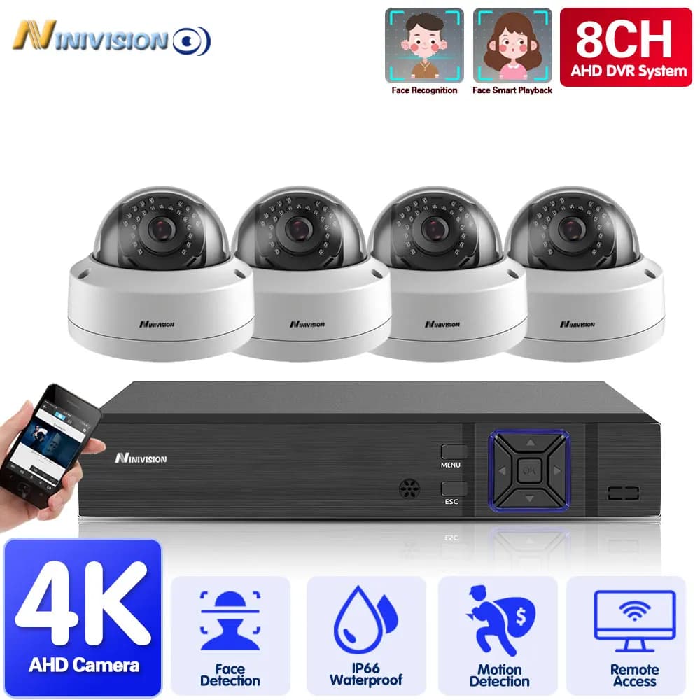 Kit DVR AHD CCTV 8MP 8CH H.265 4K Ultra HD con Telecamere Dome BNC per Esterni, Sistema di Sicurezza Domestica IP66 Impermeabile, Set di Videosorveglianza