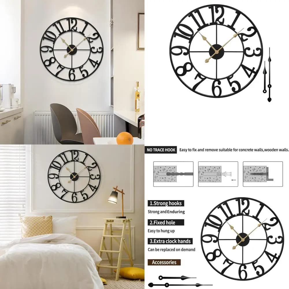 32 Inch Metal Vintage Wall Clock, Silent and Battery for Living Room, Bedroom, Kitchen and Office