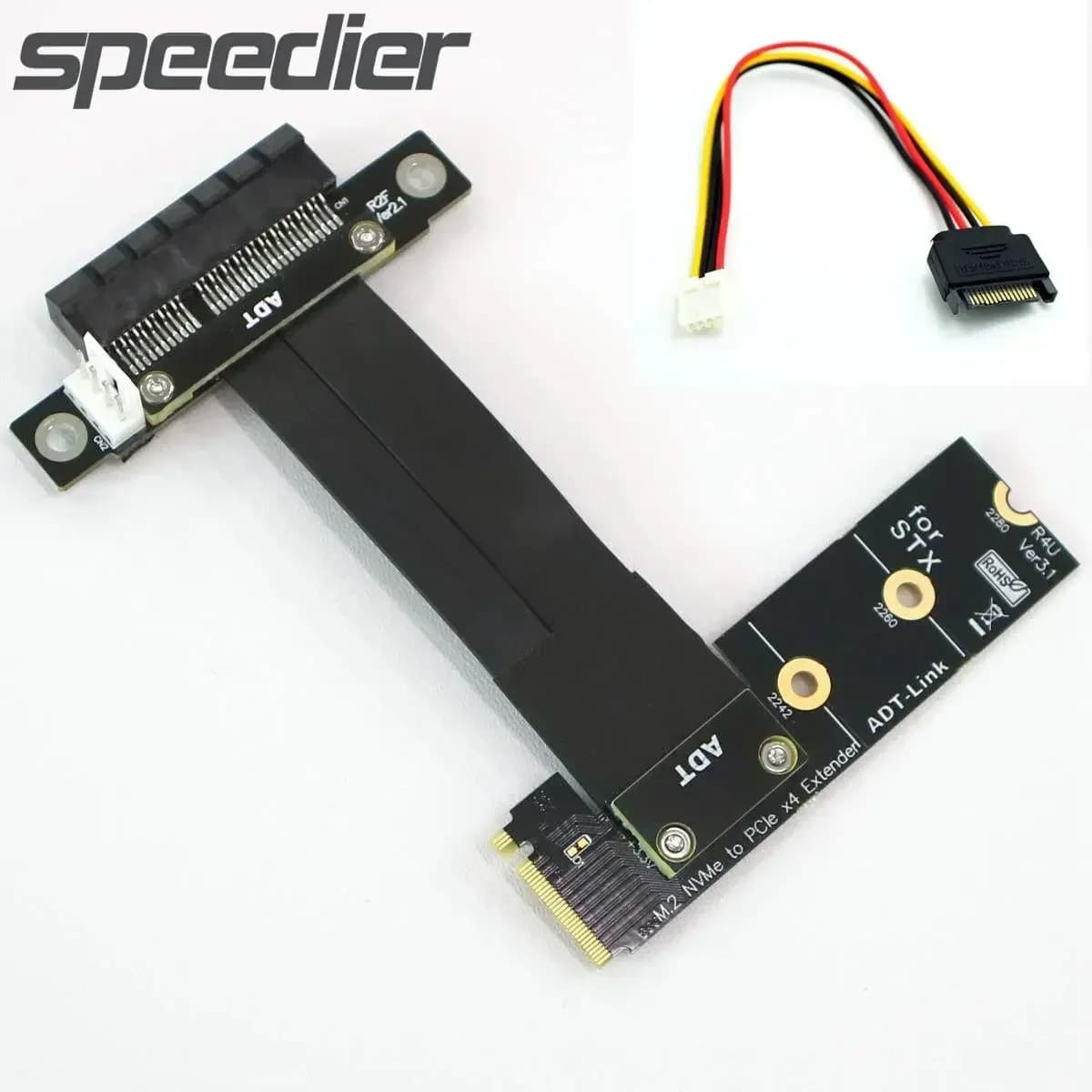 Adattatore riser ADT M.2 NGFF NVMe SSD a PCIe 3.0 x4 Girare GPU ad angolo PCI-E 4X a M2 M-Key Gen3.0 Cavo di prolunga per scheda video PC