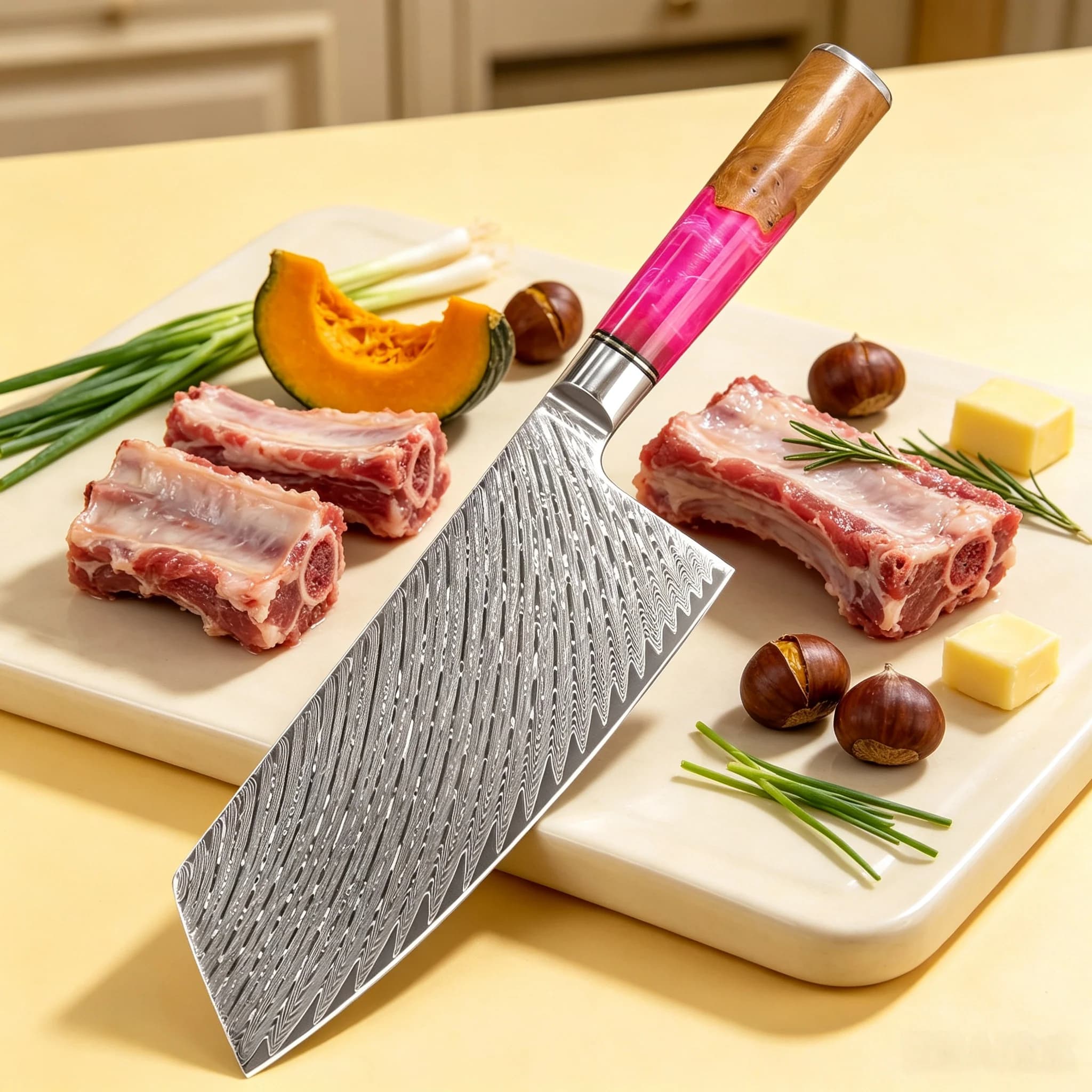 High End Damascus Steel Kitchen Knife Chef Knife Vegetable Fruit Slicing Meat Cleaver Utility Knifes Cooking Kitchen Essentials