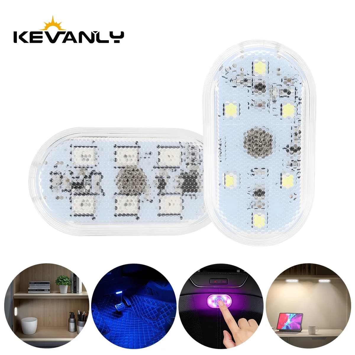 1pc Touch Sensor USB LED Interior light Car Ceiling Lamp Reading Light Rechargeable White Car Roof Interior Door Decorations