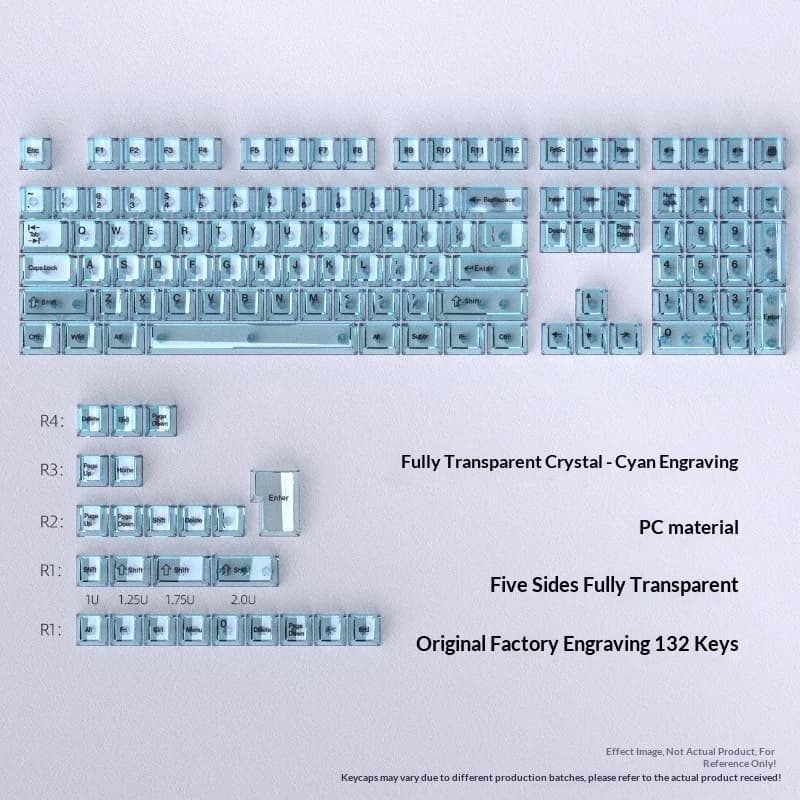 Blue fully transparent keycap factory engraved small set of 130 key PC mechanical keyboard magnetic axis