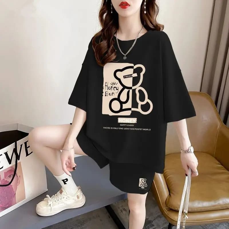 Laid-back Style Cotton Sportswear Set Women's Short Sleeve T-shirt And Shorts Casual Loose Fit Summer Outfit Two-piece Set