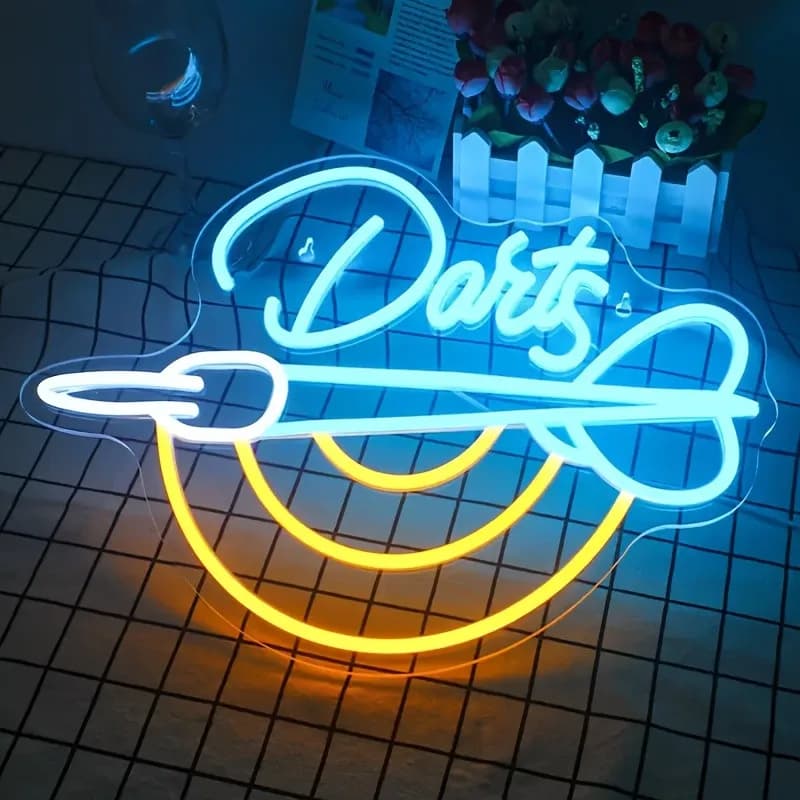 [Insegna per freccette al neon alimentata tramite USB] Insegna per freccette al neon con pali - Barra luminosa multicolore alimentata tramite USB per sala giochi, per Man Cave, Home Ba