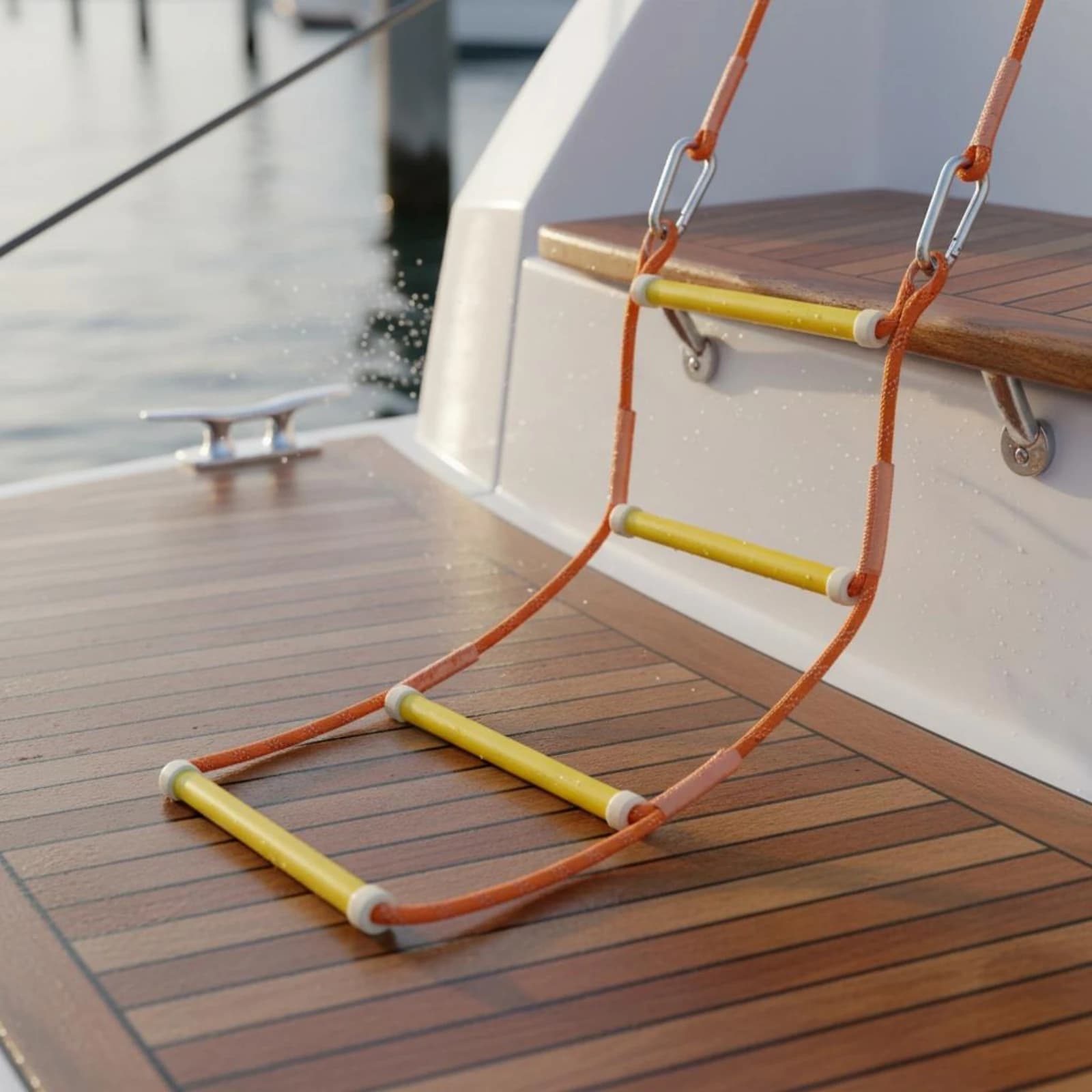 Rope Boat Ladder Yellow and Orange Boat Rope Ladder Marine Gear Easy to Install Portable for Kayak Use, Dock Side