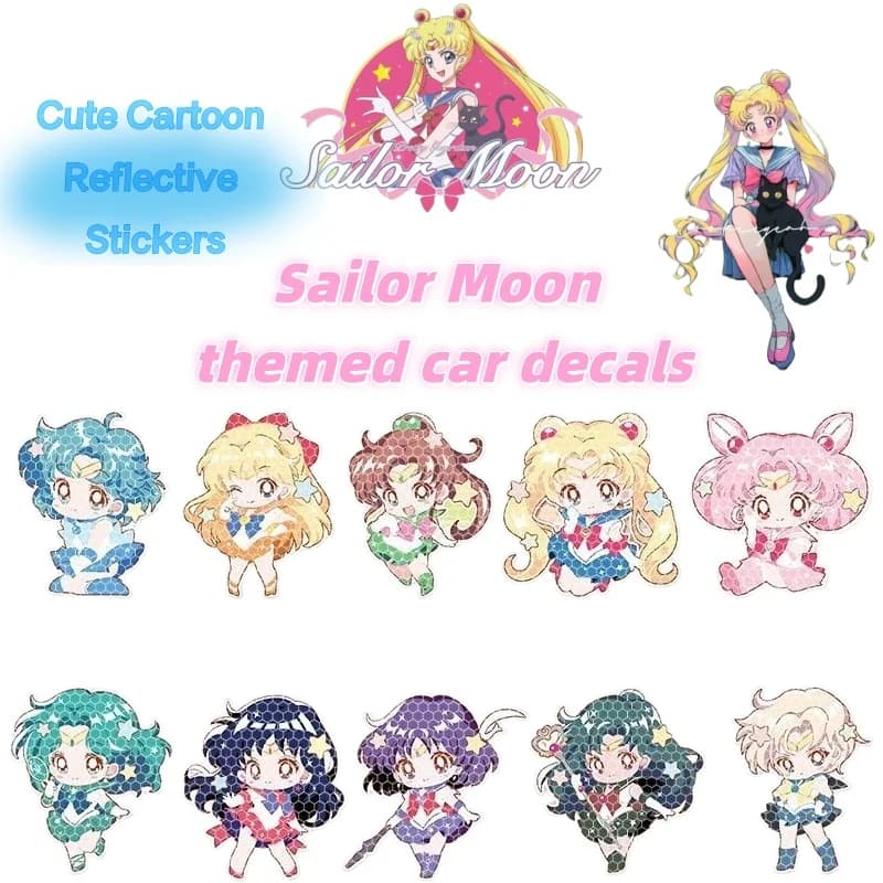 Sailor Moon Anime Cartoon Creative Night Reflective Warning Stickers for E-bike Helmets and Cars, Cute Custom Reflective Decals