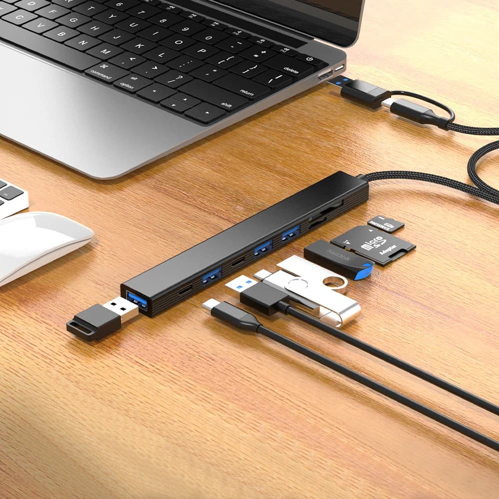 HUB USB 3.0 a 8 porte Doppia testa USB C TIPO C con lettore di schede SD MICRO SD Cavo di trasferimento dati USB 2.0 Splitter Tipo C Dock di ricarica