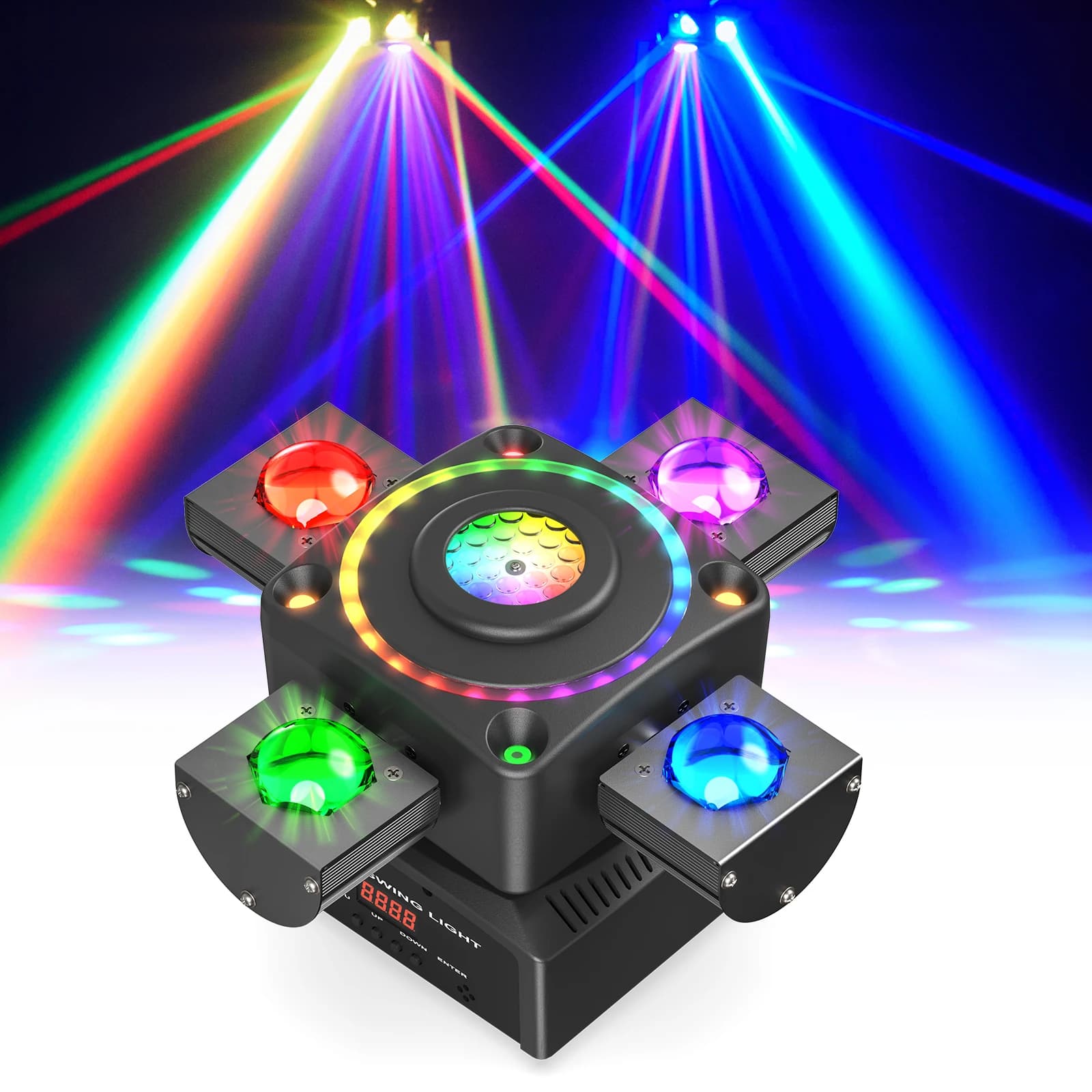 U'King 90W Moving Head Beam Light DMX512 Four-armed Rotating RGBW 4IN1 LED L-aser Stage Lighting Effect for Party Bar DJ Disco