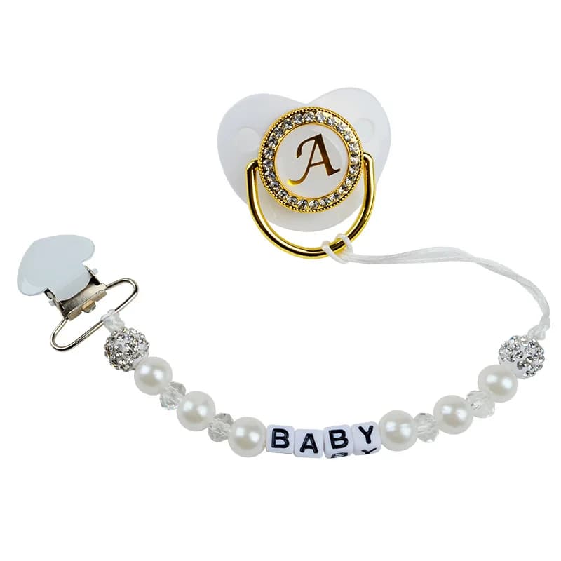 Catena di lusso per clip per ciuccio per neonato Catena anti-goccia in cristallo di argilla per accessori per catena per clip per capezzoli a forma di cuore per bambina