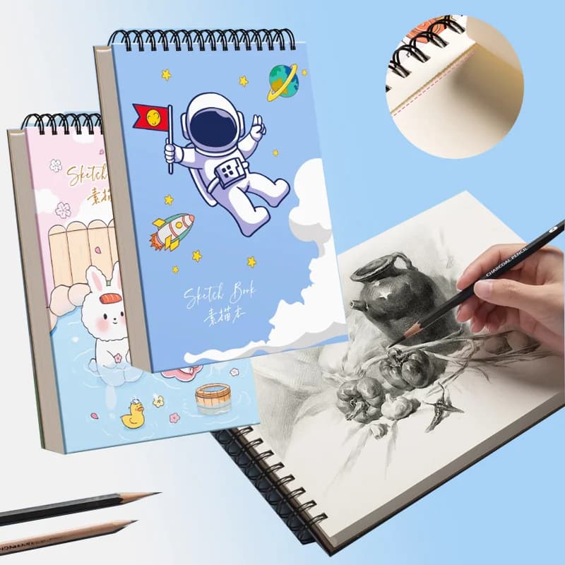 16K/A4 Coil Sketchbook 60 Sheets/120 Pages Thickened Paper for Outdoor Sketching Students Practice Sketch Design