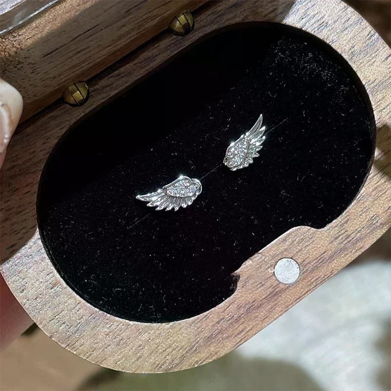 Vintage Couples Creative Angel Wings Stud Earrings Women Punk Studs Birthday Jewelry Gift