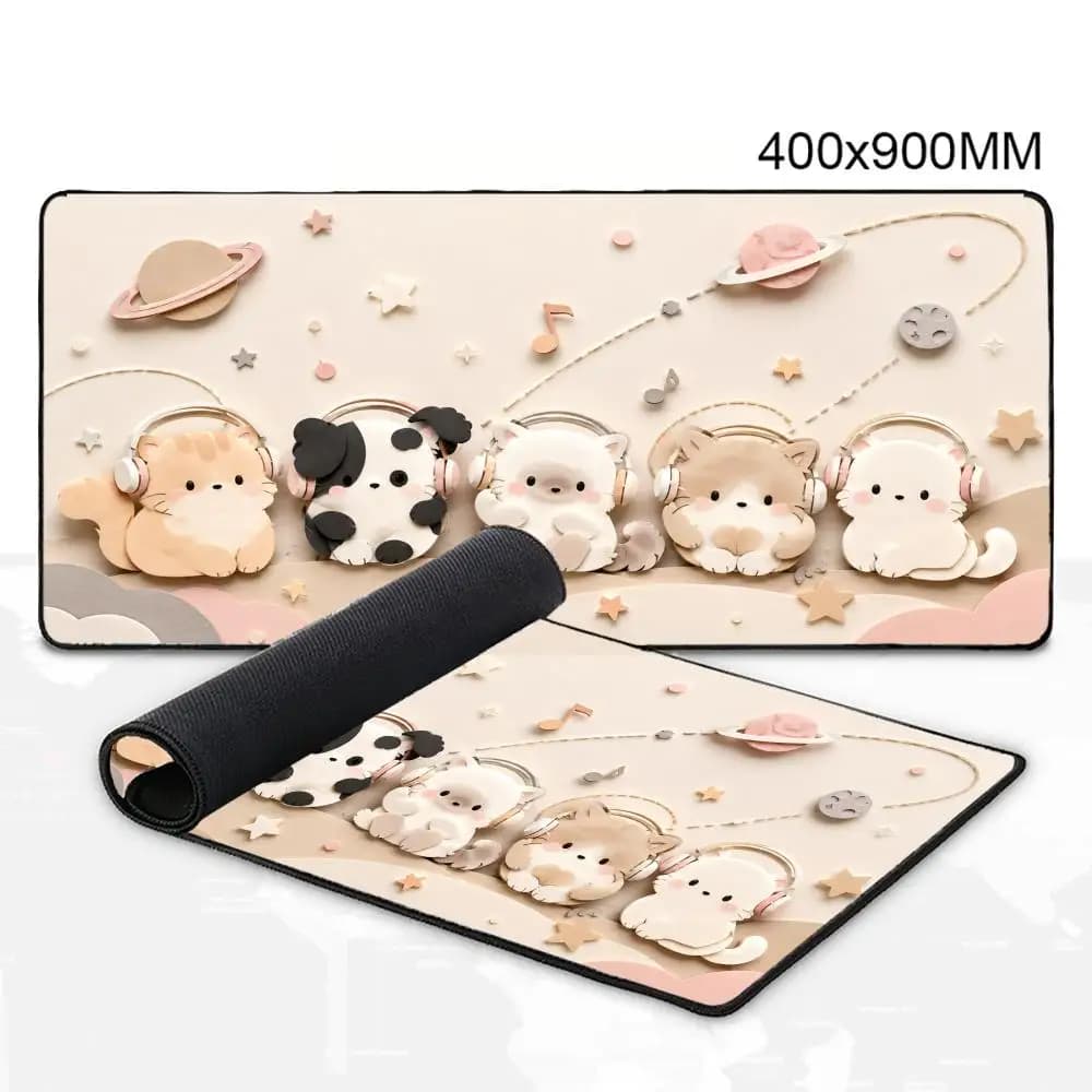 Kawaii Paper Cut Mouse Pad Lovely Cat Dog Headset Planet Star Music Element Large Desk Mat Art Keyboard Pad for Girl Gaming Home