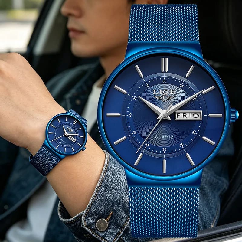LIGE Man Watch 2026 Simple Fashion Clock Business Quartz Wristwatch Waterproof Calendar Classic Casual Watches for Men Reloj+Box