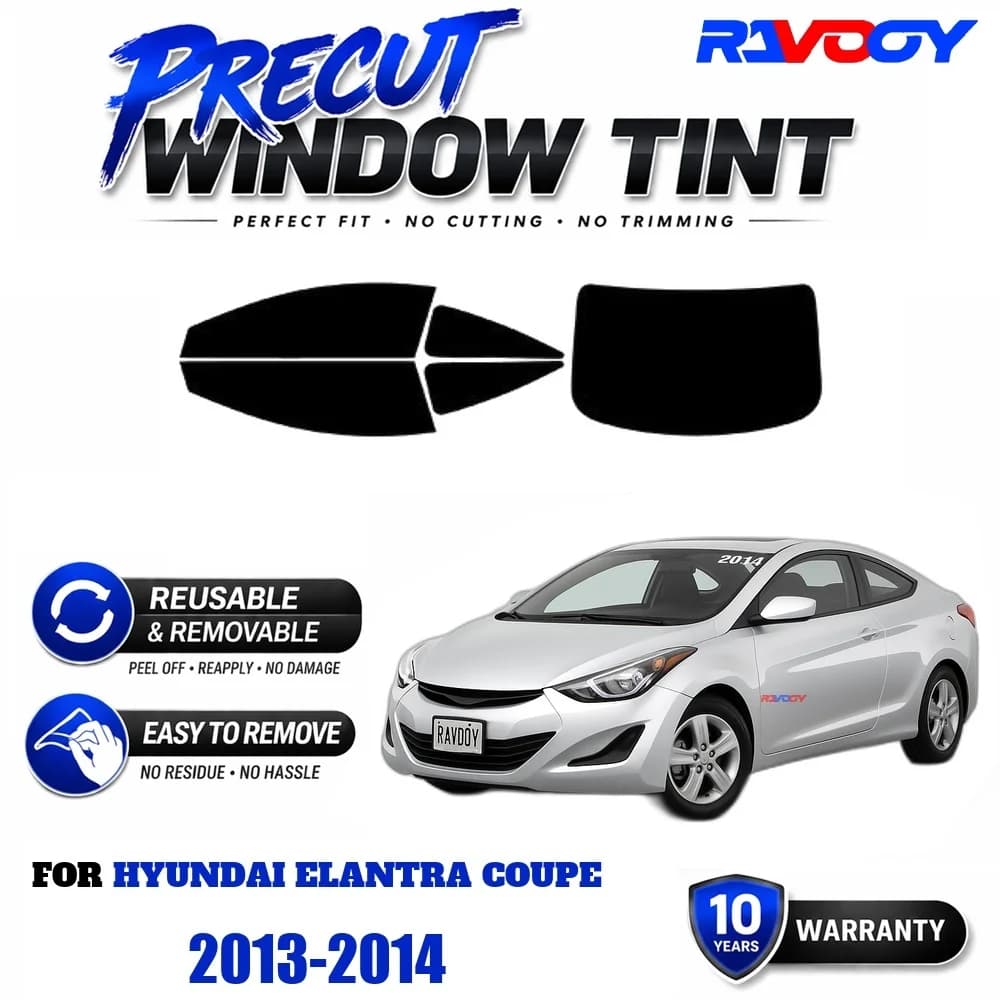 RAVOOY Precut Window Tint, Reusable Removable EPU Film, Custom Fit for Hyundai Elantra Coupe 2013-2014, UV Heat Protection