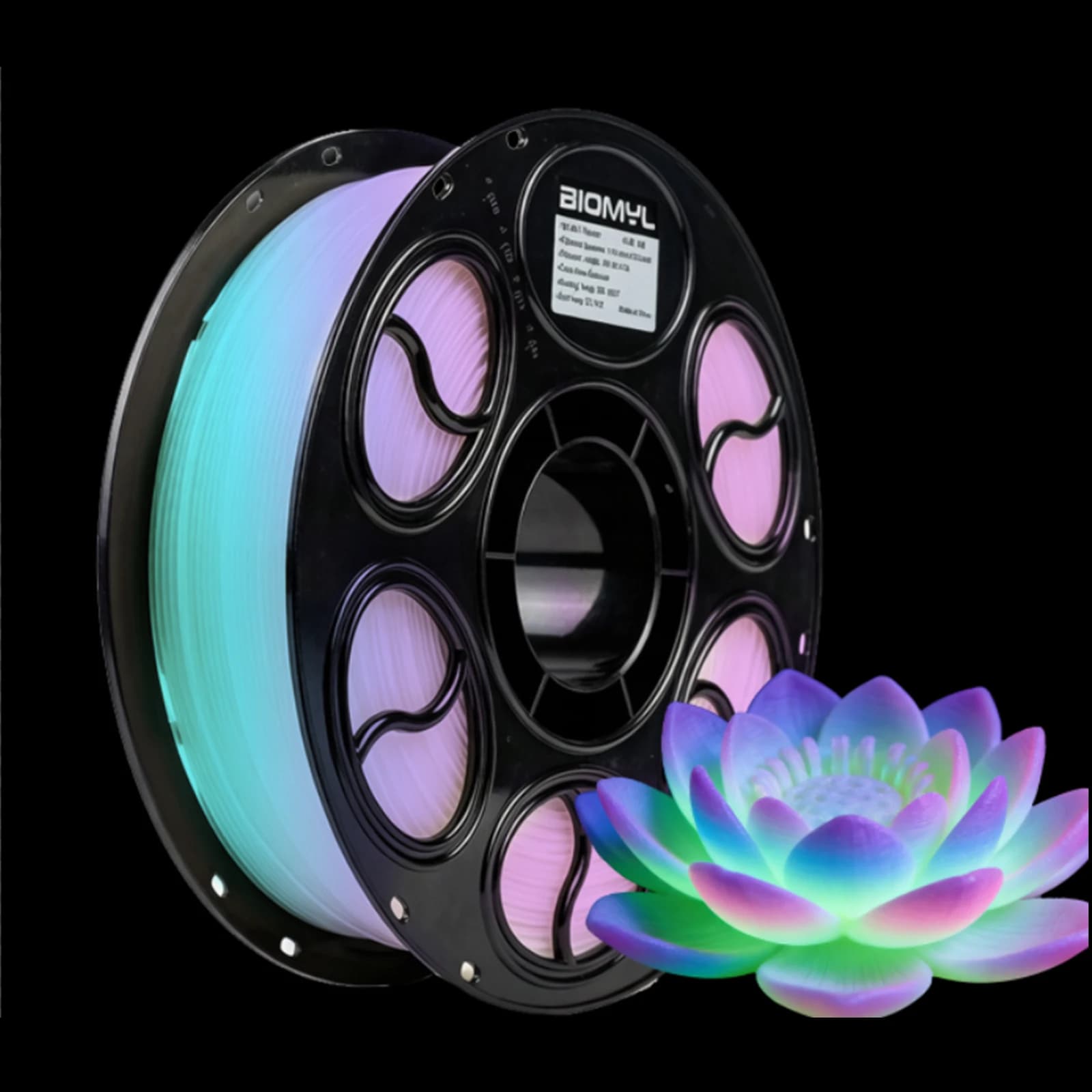 Filament PLA BIOMYL Glow in The Dark Light Rainbow from 1.75 mm, bright PLA filament for 3D printers, dimensional accuracy +/- 0.03 mm, 1k