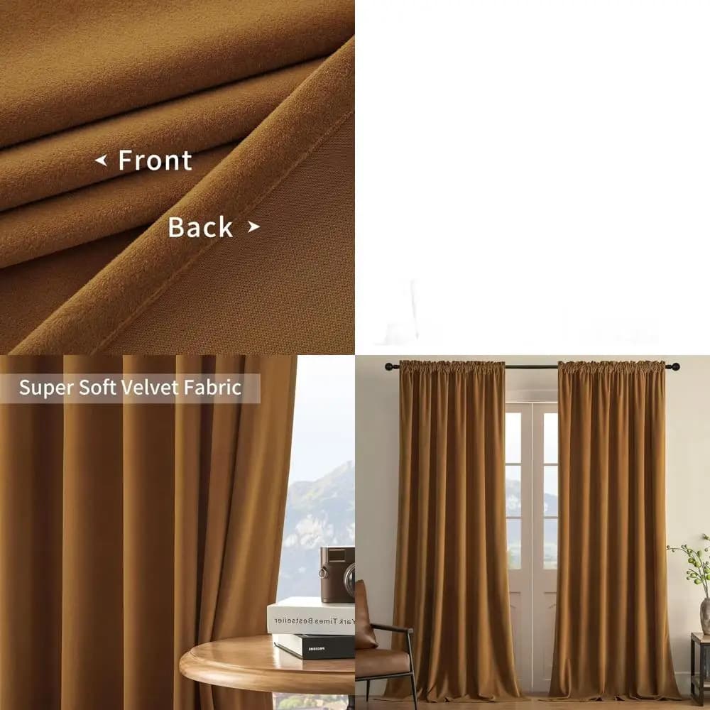Brown Velvet Curtains Length 120 cm, Set of 2 Dark Thermal Insulating Panels, Soft Dark Curtains for Living/Bedroom