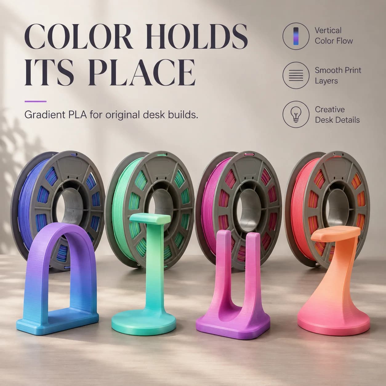 300g Gradient PLA Filament 1.75mm, Rainbow Color Changing 3D Printer Filament, Smooth & Tangle-Free for DIY Makers