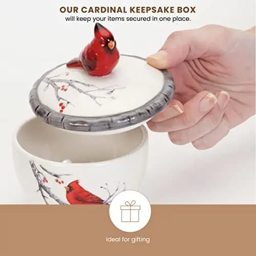 Ceramic Cardinal Ornament Box With Lid Featuring 3D Bird And Branch Design For Jewelry And Small Keepsakes Storage