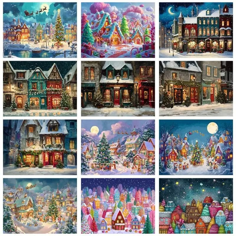 CHENISTORY Painting By Numbers Christmas House Scenery Kit Acrylic Paint On Canvas Wall Art DIY Picture By Number Home Decoratio