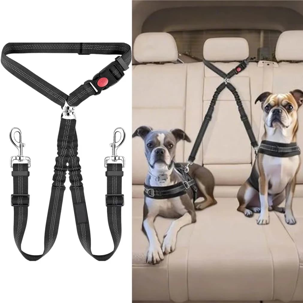 Double-headed Dog Safety Harness Pet Car Headrest Restraint Device Adjustable Tension Split Connection Safety Harness for Travel