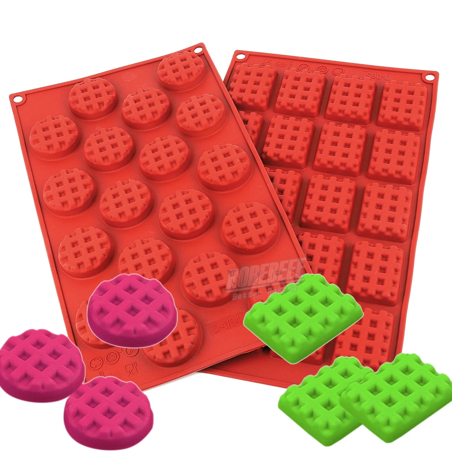 Stampi da forno in silicone con griglia per waffle premium: rotondi e rettangolari per dessert fai da te, cioccolato, torte, caramelle, cubetti di ghiaccio