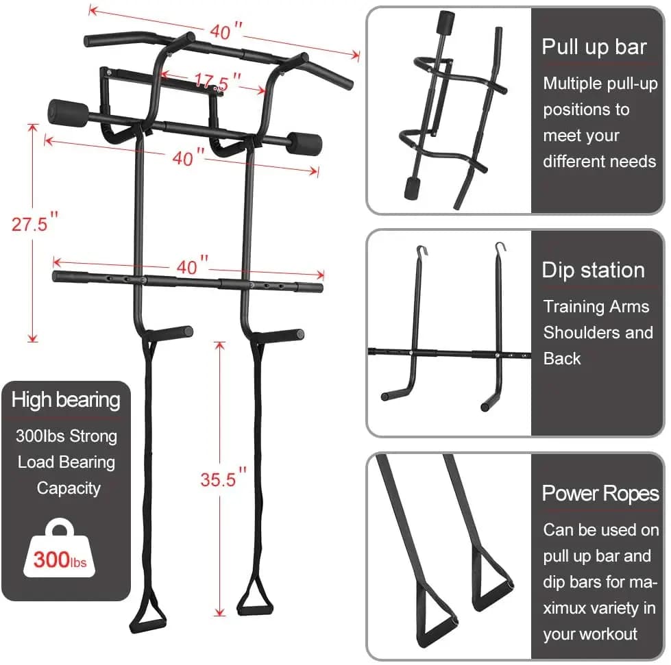 Multi-Functional Doorway Pull up Bar Home Strength Training Dip Bar & Suspension Straps