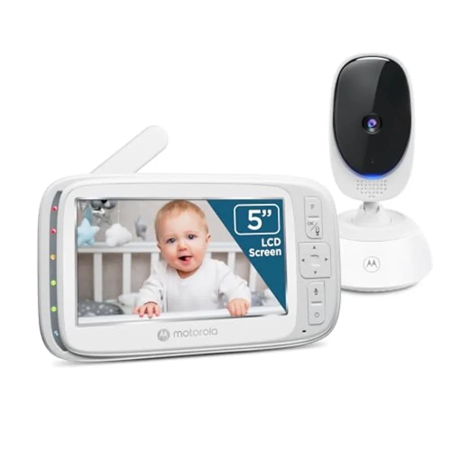 Monitor Video per Bambini Motorola Senza WiFi con Telecamera e Audio, Schermo da 5 Pollici, Controllo Remoto Pan-Tilt-Zoom, Visione Notturna, Comunicazione Bidirezionale, Lunga Autonomia