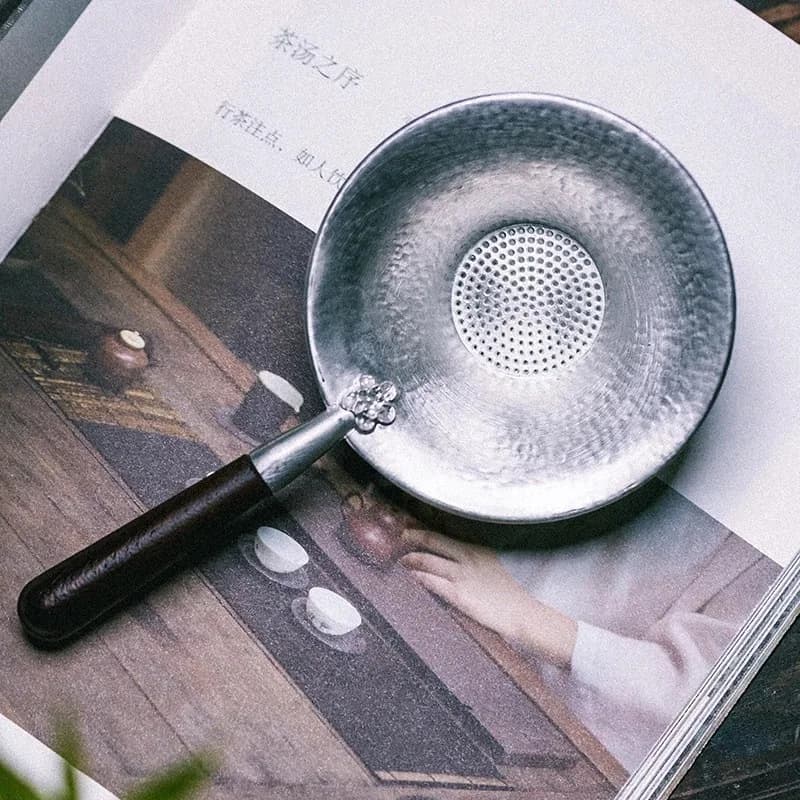 Pure Tin Tea Funnel Solid Wood Handle Tea Strainer Pitcher Filter Kung Fu Accessories Strainer Filter Diffuser