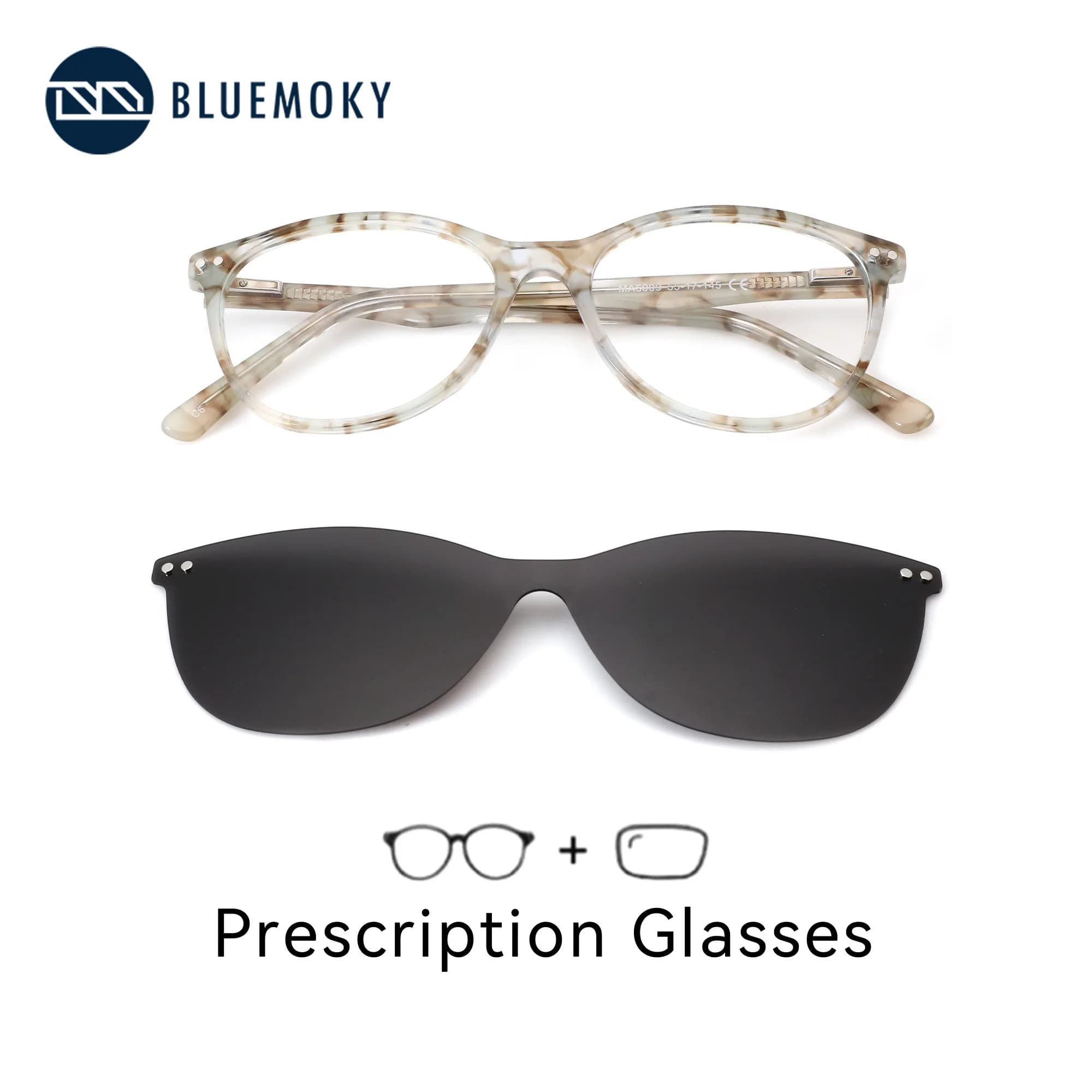 BLUEMOKY S Size Acetate Square Clip On Prescription Glasses For Women Polarized UV400 Shadow Myopia Sunglasses