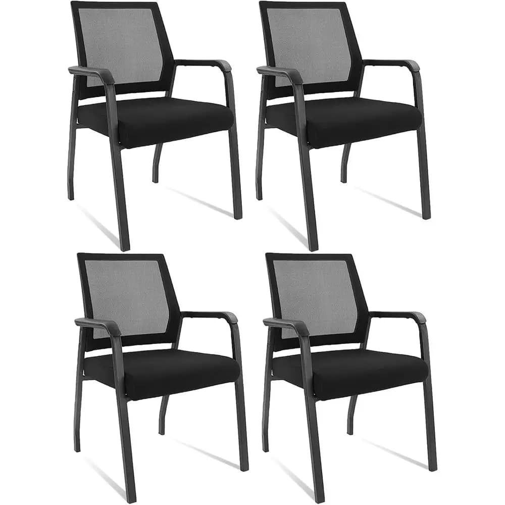 Sedia da Scrivania Senza Ruote, Poltrona con Supporto Lombare Ergonomico e Cuscino Imbottito, Sedie per Sala d'Attesa o Ufficio e Scuola