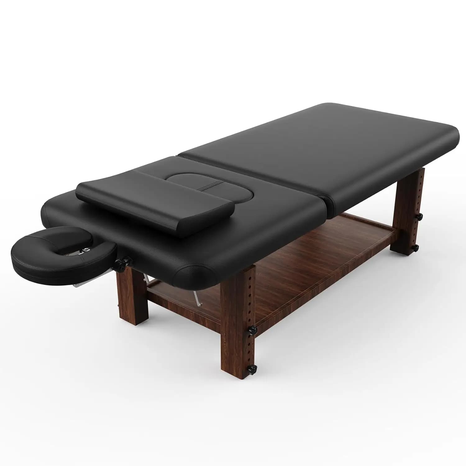 Lettino da Massaggio in Legno Resistente con Cuscino per il Viso Regolabile e Gambe Regolabili, Schienale Regolabile, Personalizzabile