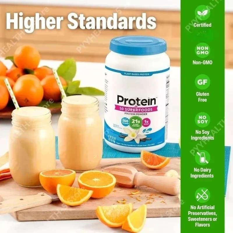 Proteine Vegane Biologiche + 50 Superfood in Polvere, 21g di Proteine Vegetali, 8g di Fibre Prebiotiche, Senza Lattosio, Alimento Salutare 2.02 Lb