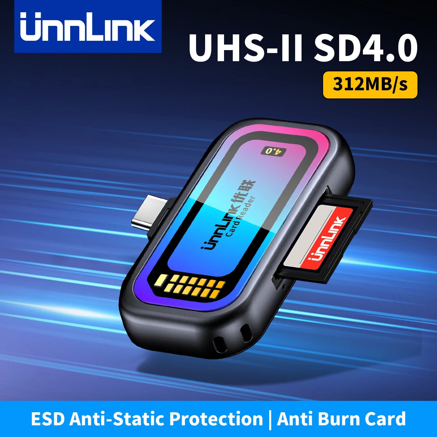Lettore di schede Unnlink SD e Micro SD 4.0 UHS-II, adattatore per scheda di memoria da USB-C a SD TF per Mac iPhone 16/17 a Drone Action Camera