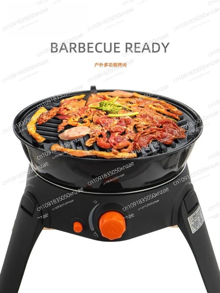 Set of 6 pieces for camping barbecue with folding outdoor multifunction gas cooker