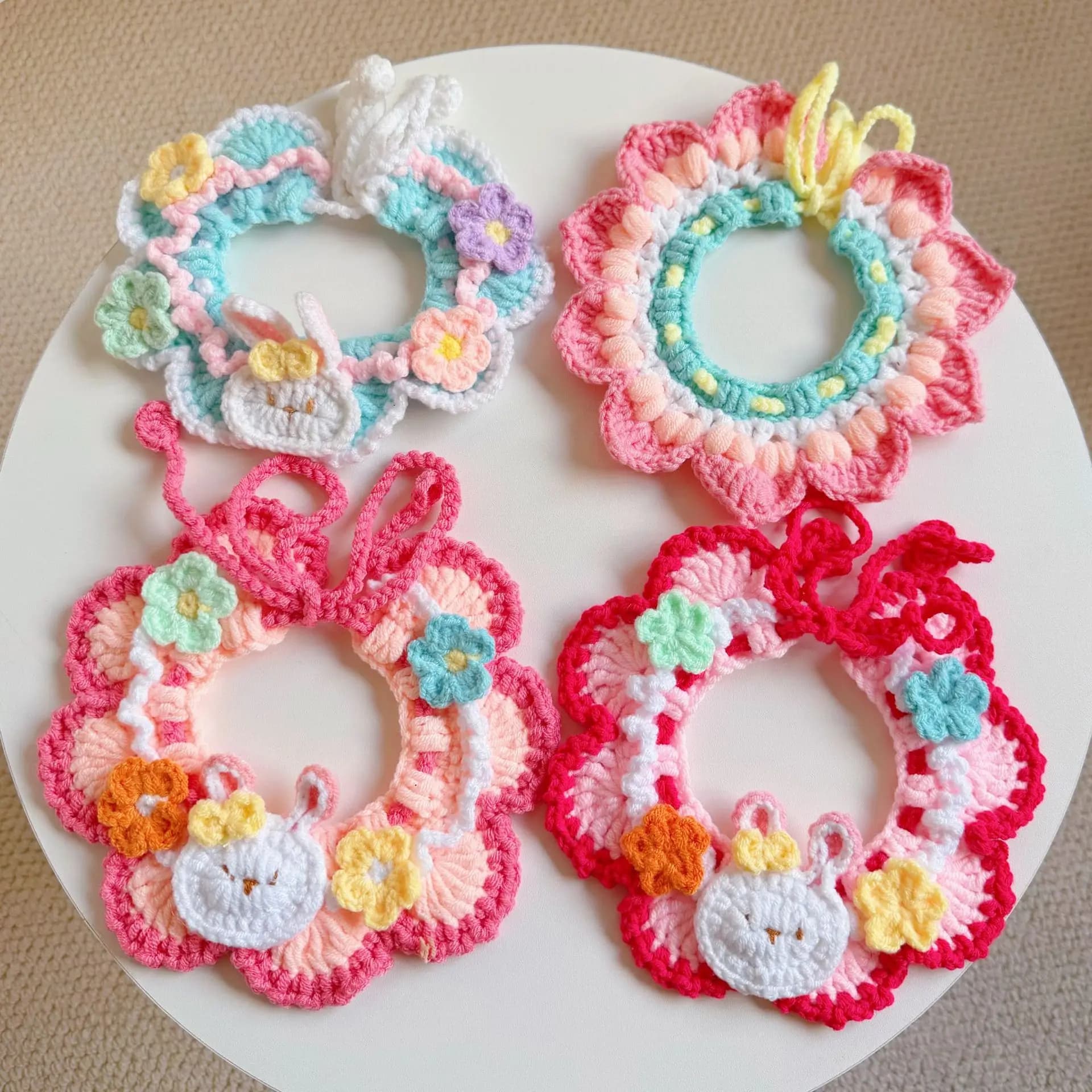 Pet Cat Necklaces Spring Knitting Flower Pendant Small Medium Puppy Collar Adjustable Chihuahua York Dog Neck Accessories