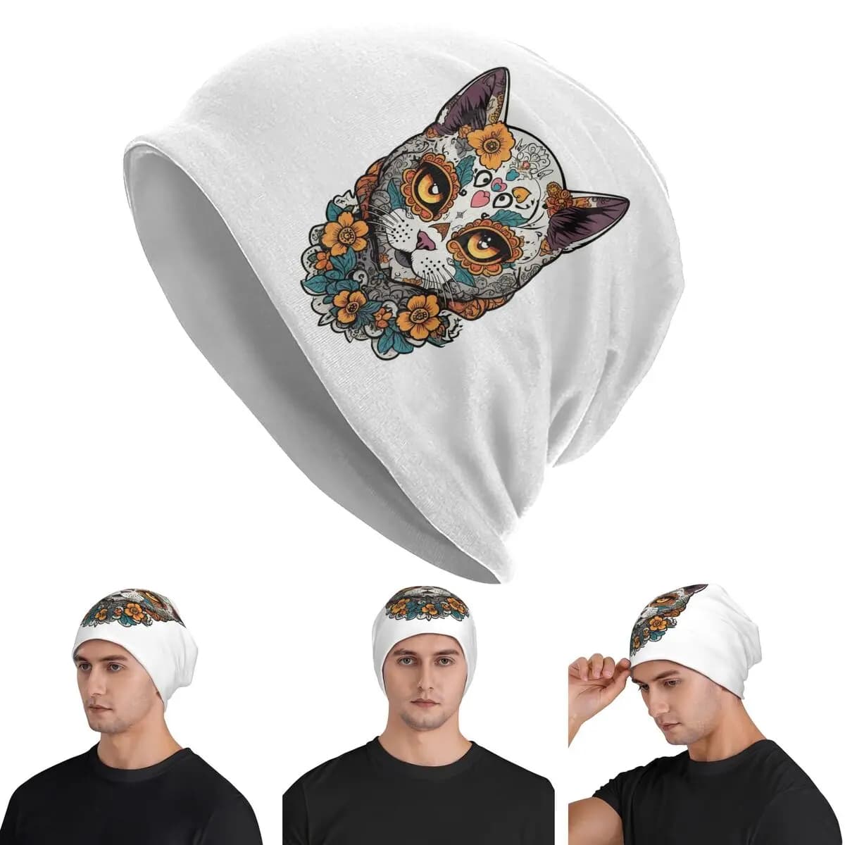 Giorno dei morti Kitty Cat Sugar Skull Uomo Donna Berretti per adulti Berretti per maglieria Cappello caldo Hip Hop Autunno Inverno Skullies Cappelli