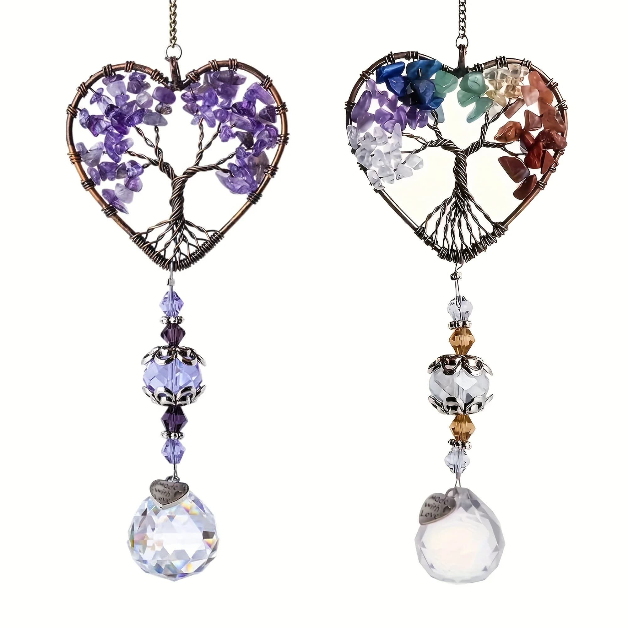 1 pz Acchiappasole in Cristallo Arcobaleno, Acchiappasole Albero della Vita a Forma di Cuore, Ornamento Pendente con Pietre Chakra, Prisma a Sfera di Cristallo per Finestra