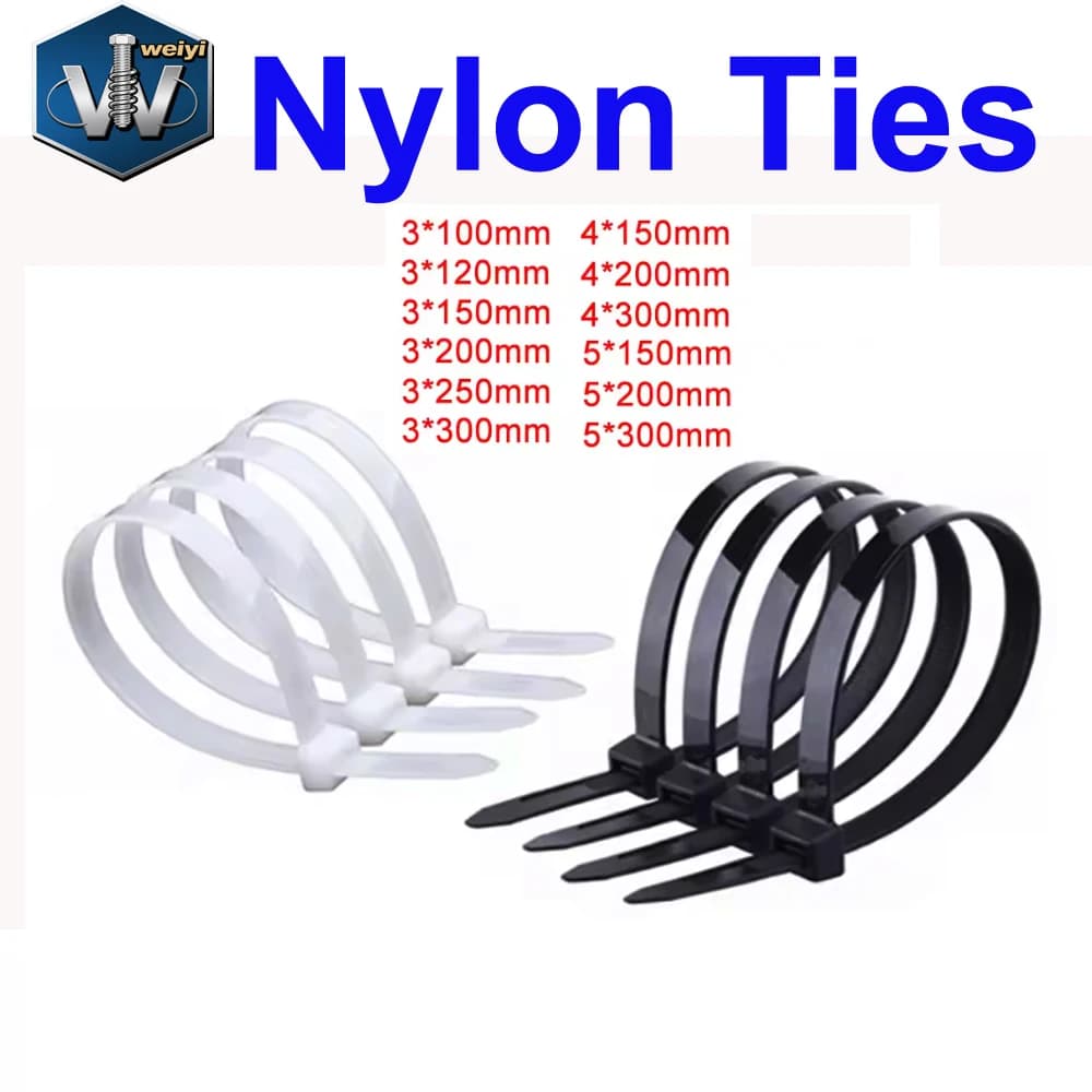 Weiyi 250-1000 pz autobloccante bianco nero plastica nylon fascette per cavi anello di fissaggio cinturino in nylon con serratura 3*100 4*300mm