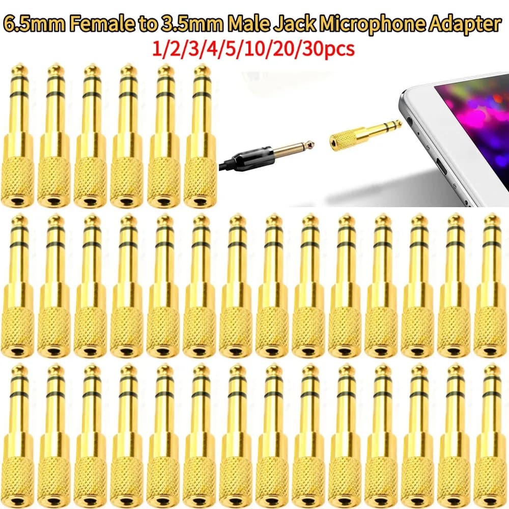 Aux cable adapter for single audio microphone 6,5 mm female to 3.5 mm male jack with 3.5 mm male plug for AUX stereo