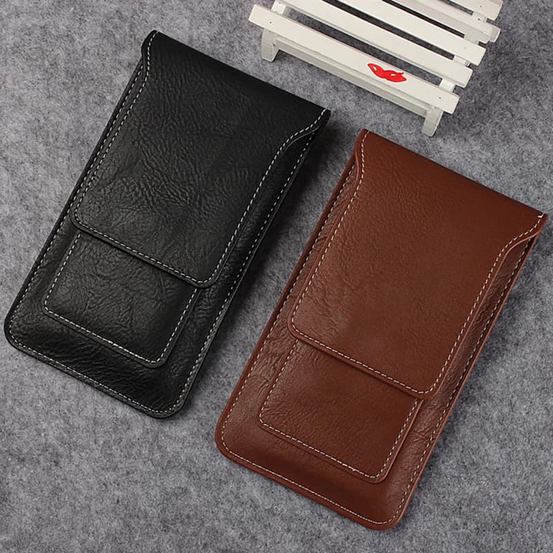 Universal Leather Phone Holster Belt Clip Case For iPhone 16 15 14 13 Pro Max Samsung S24 S23 Huawei Xiaomi Men Waist Bag Cover
